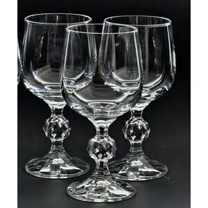 1983 Import Assoc Claudia Wine Glasses set-3 diamond ball stem Poland 6"